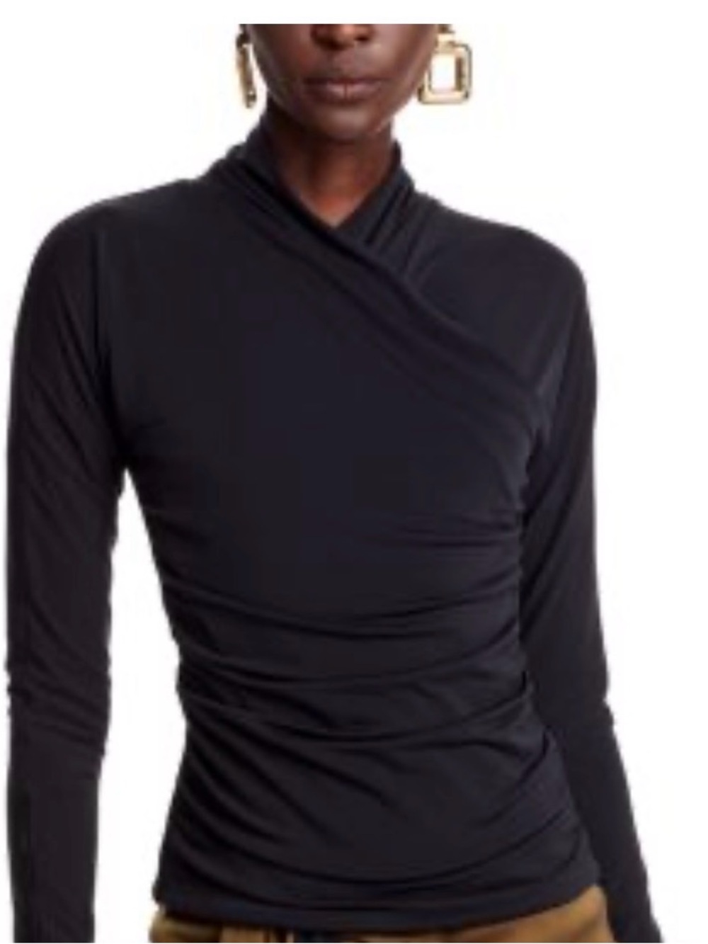 Adrienne LAndau Black Drape Front Long Sleeve Shirt Size Large